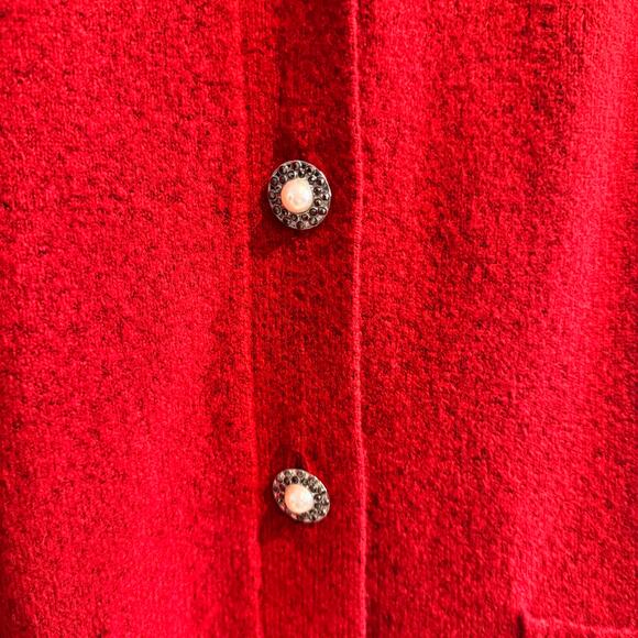 New Talbots Sweater Red V-Neck Button-Up Front Pockets Long Sleeve Sz L - Picture 2 of 6